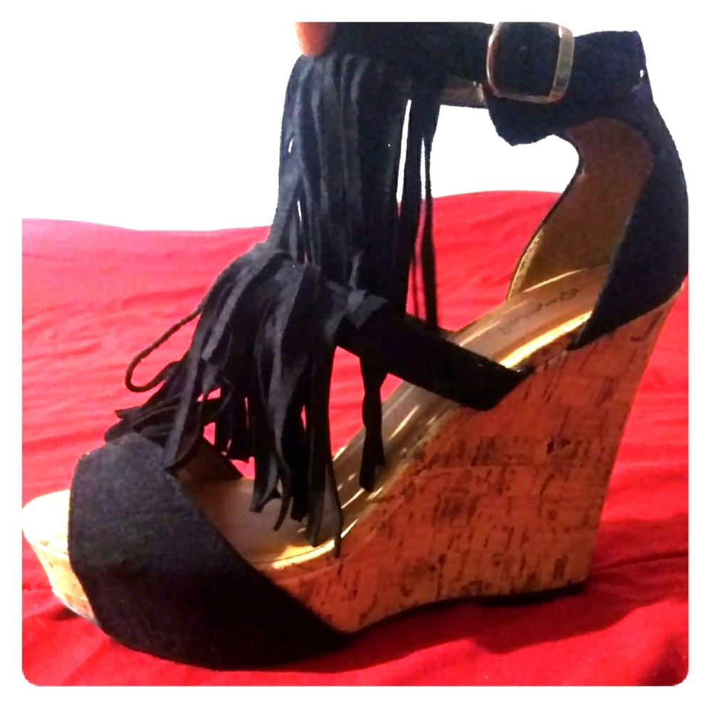 Qupid Clemence wedges High heel platform  Fringe